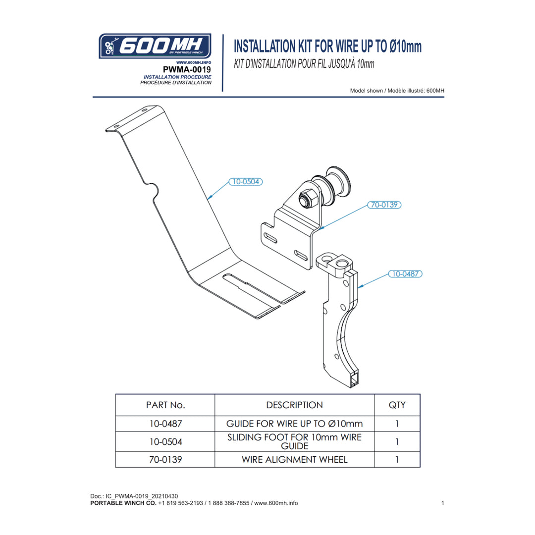 PWMA-0019 – Guide et instructions pour le kit d'installation de fil jusqu'à 10 mm
